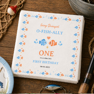 Servilleta De Papel Caña de Pescar Antigua O-Fish-Ally Uno Cumpleaños