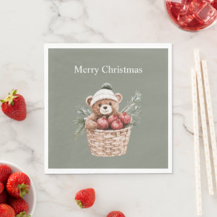 Servilleta De Papel Canasta de osito de peluche granadas Navidad