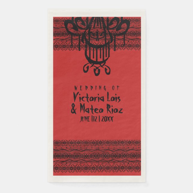 Servilleta De Papel Candil de encaje gótico rojo negro (Anverso)