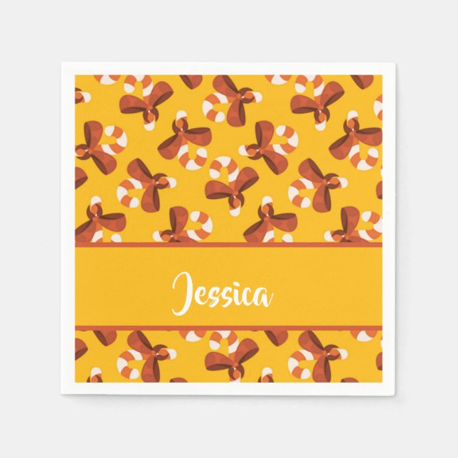 Servilleta De Papel Candy cane wrapped with red bow pattern (Anverso)