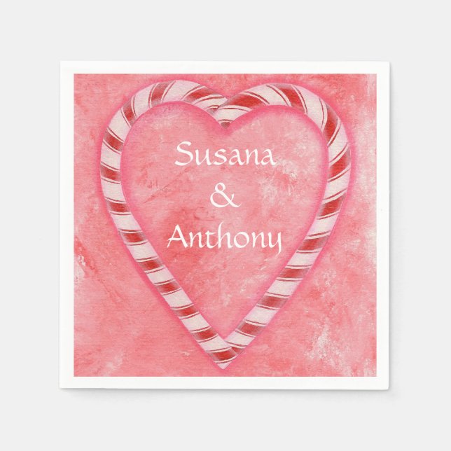 Servilleta De Papel Candy Canes Heart Boda personalizado (Anverso)