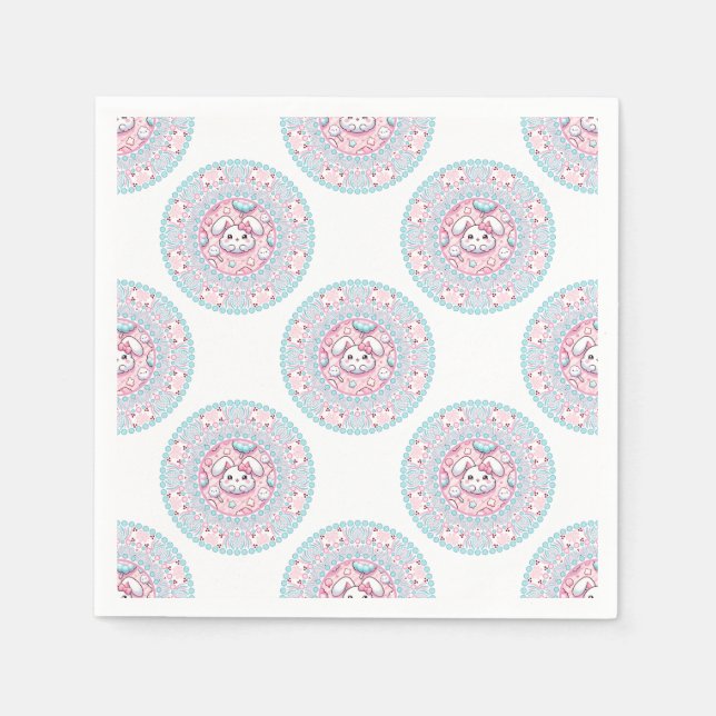 Servilleta De Papel Candy Kawaii Bunny Polka Dot Mandala (Anverso)
