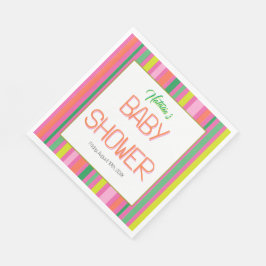 Servilleta De Papel Candy Stripe Pink Colorful Rainbow Baby Shower