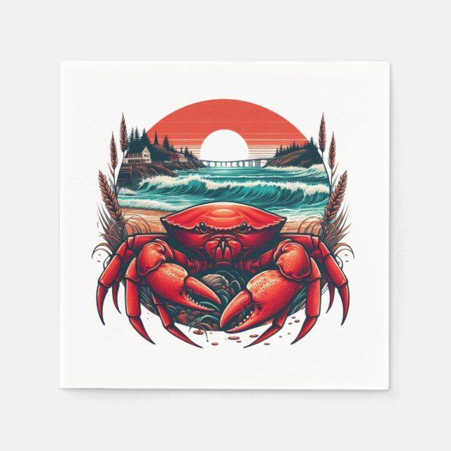 Servilleta De Papel cangrejo de Maine costero/náutico (Anverso)