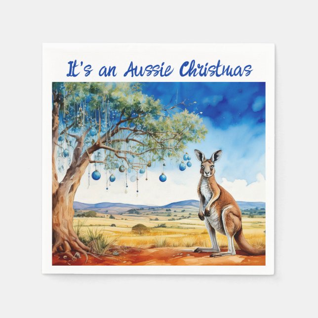 Servilleta De Papel Canguro bajo gumtree con Navidades baubles (Anverso)