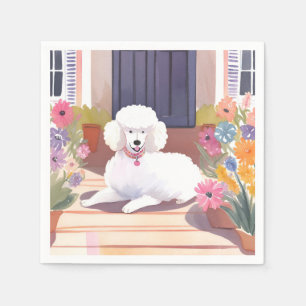 Servilleta De Papel Caniche Blanco   Flores Acuarela de Mascota Perro