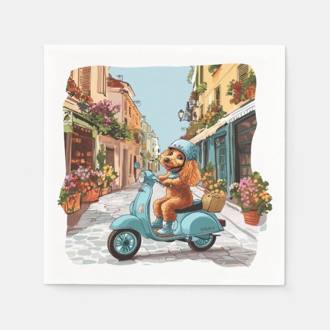 Servilleta De Papel Caniche estándar montando scooter (Anverso)