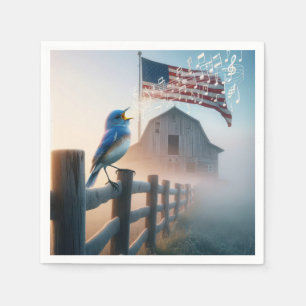Servilleta De Papel Canto de Bluebird con bandera estadounidense