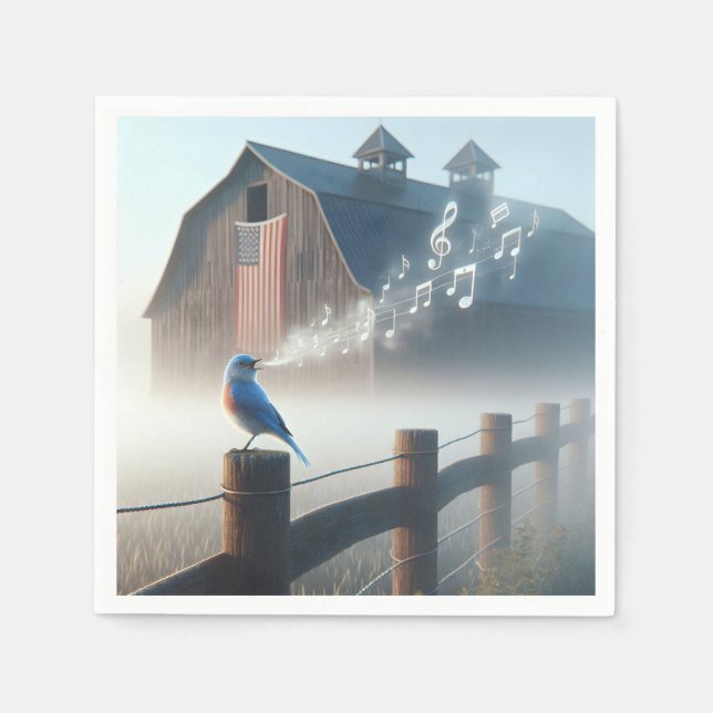 Servilleta De Papel Canto de Bluebird en la niebla matutina (Anverso)