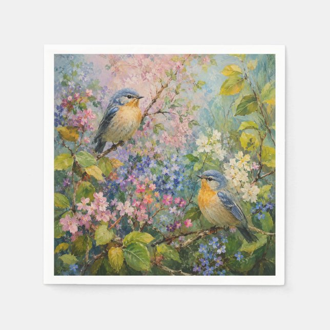 Servilleta De Papel Canto de Pájaros entre Flores (Anverso)