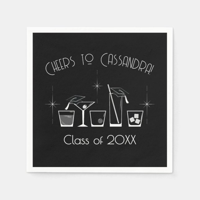 Servilleta De Papel Cap and Cocktail Graduation Party Black (Anverso)