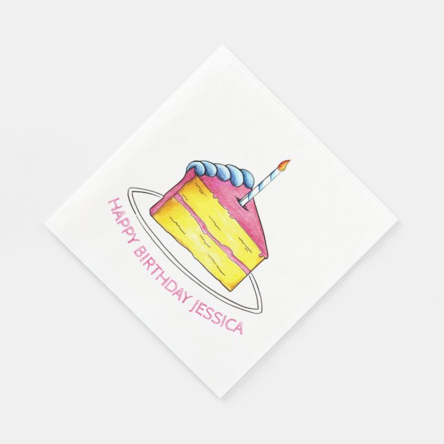 Servilleta De Papel Capa Amarilla Rosa Feliz Cumpleaños Vela De Pastel (Esquina)