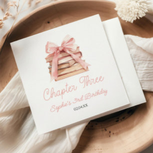 Servilleta De Papel Capítulo Tres Libros con Lazo Rosa Fiesta de Cumpl