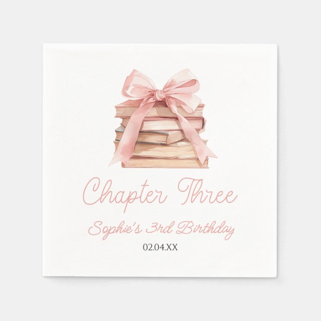 Servilleta De Papel Capítulo Tres Libros con Lazo Rosa Fiesta de Cumpl (Anverso)