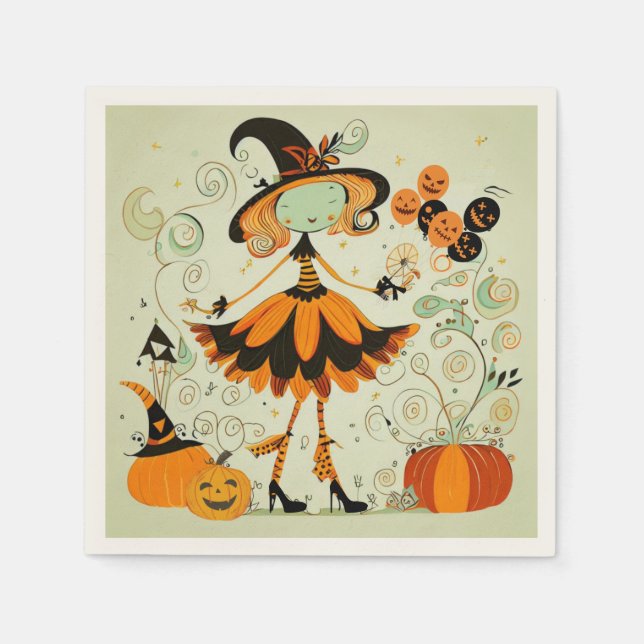 Servilleta De Papel capricho/bruja/calabaza/caída (Anverso)