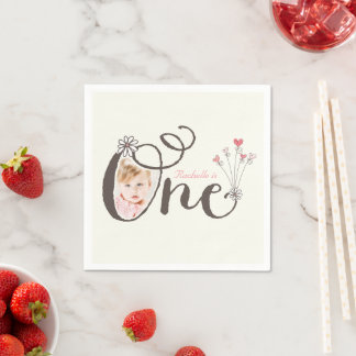 Servilleta De Papel Caprichosa Cumpleaños número 1 de la bebé de foto 