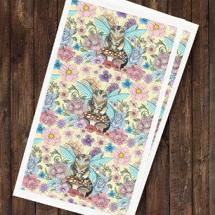 Servilleta De Papel Caprichosa gata hada atigrada pastel Floral Fantas