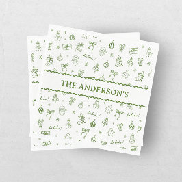Servilleta De Papel Caprichoso Dibujo a Mano Garabato Verde