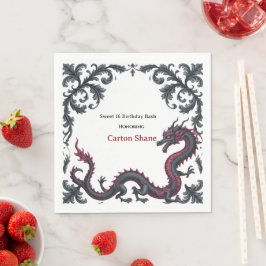 Servilleta De Papel Caprichoso Dragón Negro Rojo Damask Fiesta de Dulc