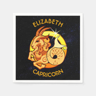 Servilleta De Papel Capricorn Zodiac Birthday Rótulo Con Su Nombre