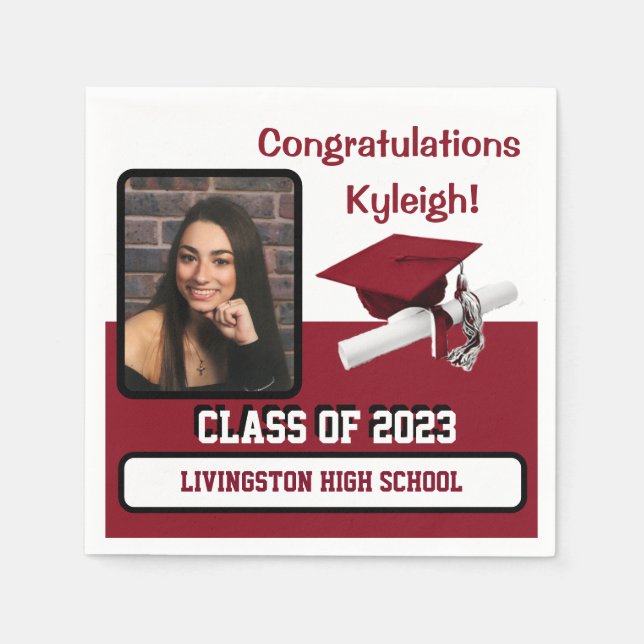 Servilleta De Papel Cápsula y Diploma, Graduación Cardenal Roja y Blan (Anverso)