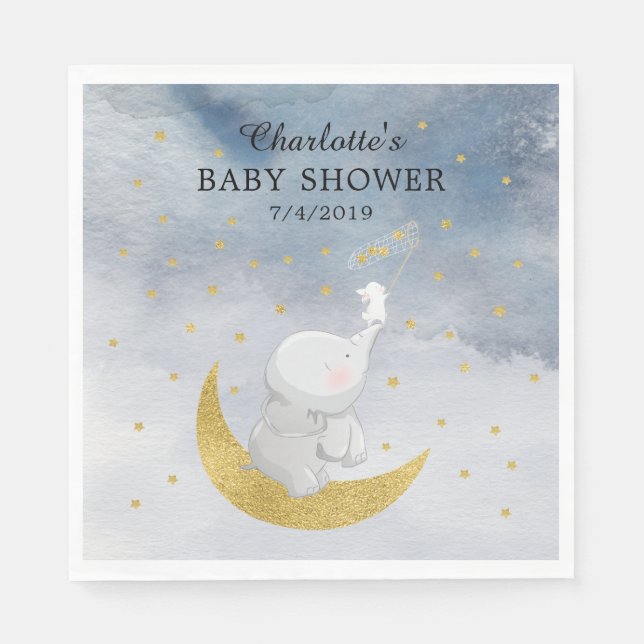 Servilleta De Papel Captura Un Baby Shower De Star Bunny Elephant (Anverso)