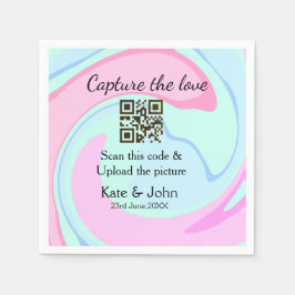 Servilleta De Papel Capturar el amor añadir QR scan mármol azul rosa