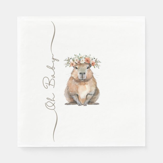 Servilleta De Papel Capybara Baby Shower • Oh Baby Wildflower (Anverso)