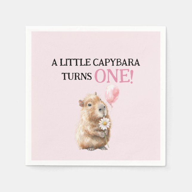 Servilleta De Papel Capybara Birthday Napkin • First Birthday (Anverso)