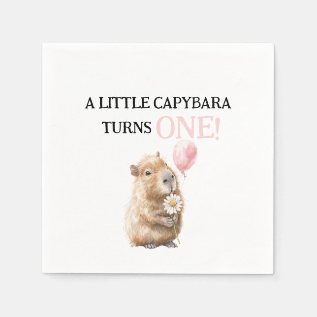 Servilleta De Papel Capybara Birthday Napkin • First Birthday (Anverso)