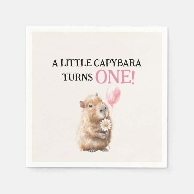 Servilleta De Papel Capybara Birthday Napkin • First Birthday (Anverso)