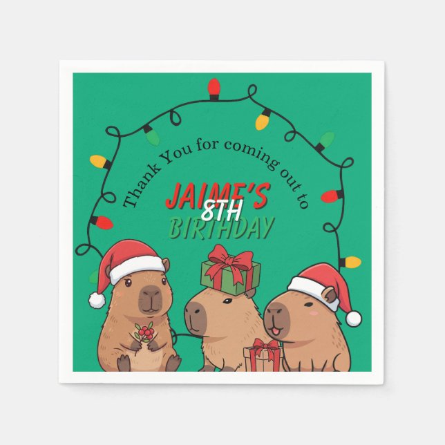 Servilleta De Papel Capybara Christmas Lights Birthday Party  (Anverso)