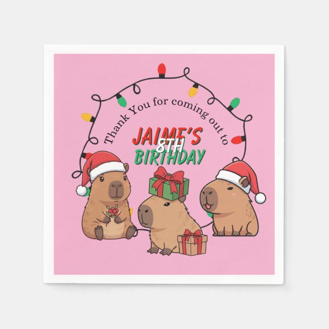 Servilleta De Papel Capybara Pink Christmas Holiday Birthday (Anverso)