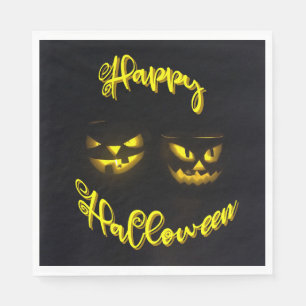 Servilleta De Papel Cara de calabaza asustada con amarillo Feliz Hallo