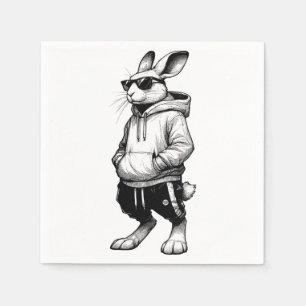 Servilleta De Papel Cara de conejo con gafas de sol Feliz Día de Pascu