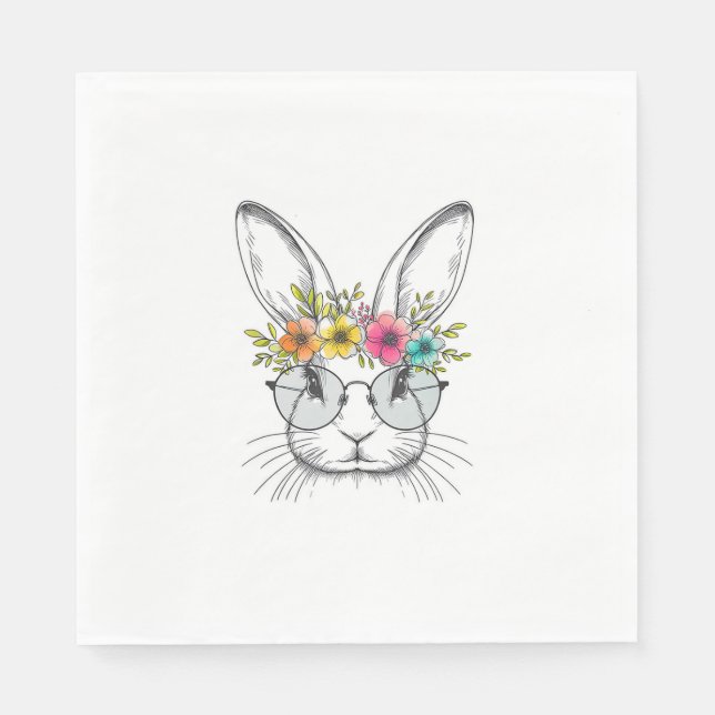 Servilleta De Papel Cara De Conejo Con Gafas Florales De Conejo De Pas (Anverso)
