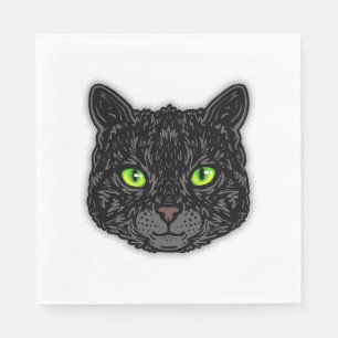 Servilleta De Papel Cara de gato negro con ojos verdes animal de moda