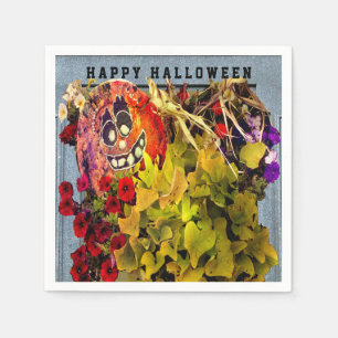 Servilleta De Papel Cara feliz de calabaza y flores