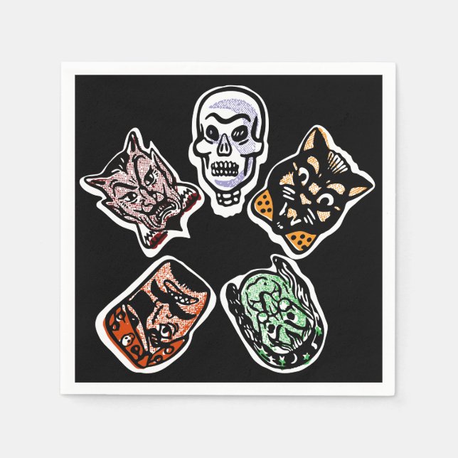 Servilleta De Papel Caracteres clásicos de Halloween | Oscuro (Anverso)