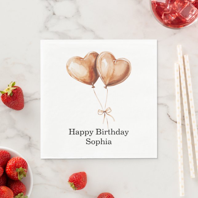 Servilleta De Papel Caramel Heart Balloons Birthday (In situ)