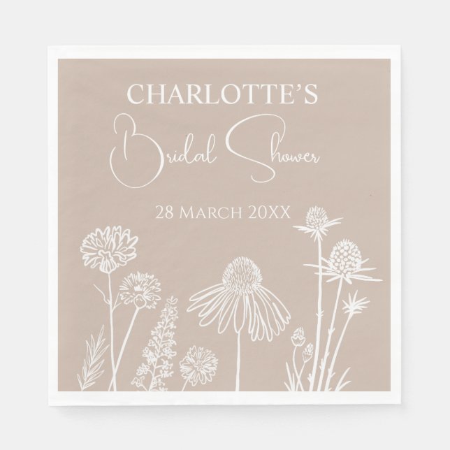 Servilleta De Papel Caramel Wildflowers Flor Esbozada (Anverso)