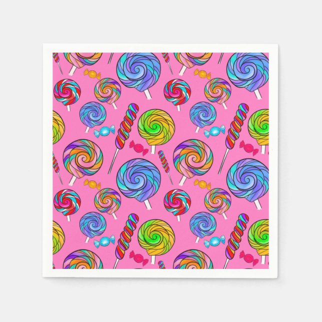 Servilleta De Papel Caramelo Piruleta Diversión Rosa Arcoíris (Anverso)