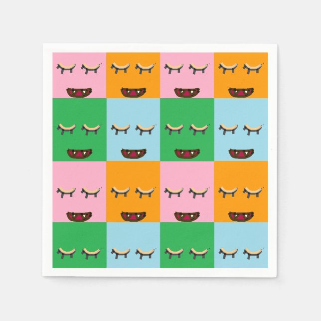 Servilleta De Papel Caras de bloques de monstruo sonrientes (Anverso)