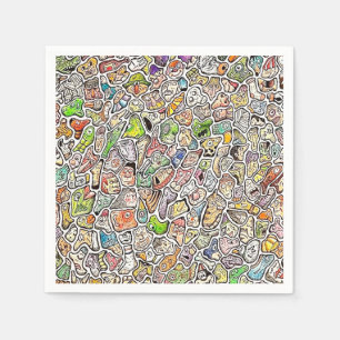 Servilleta De Papel Caras de Dibujos Animados Extrañas a Lápiz de Colo