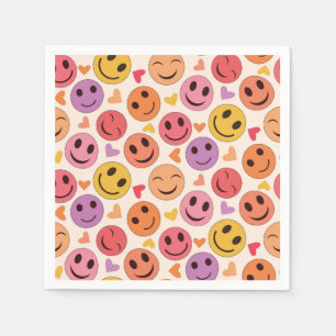 Servilleta De Papel Caras felices sonrientes coloridas con corazones  