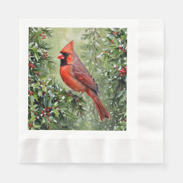 Servilleta De Papel Cardenal de Navidad y Hojas de Acebo