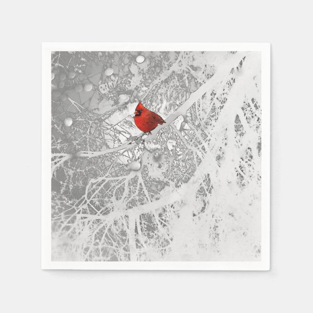 Servilleta De Papel Cardenal en invierno (Anverso)
