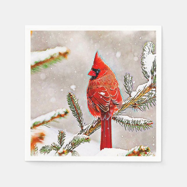 Servilleta De Papel Cardenal en un pino (Anverso)