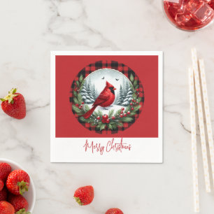 Servilleta De Papel Cardenal Rojo con Bayas de Acebo