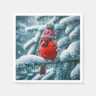 Servilleta De Papel Cardenal Rojo con Gorra de Invierno